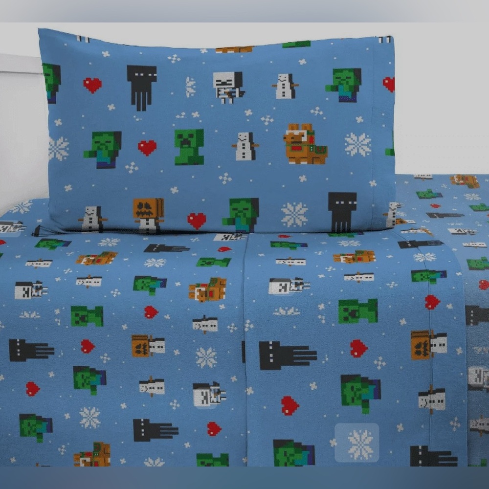 Minecraft Mob Twin Sheets / Flannel/ Snowflake / Winter / Boys